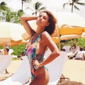 backless tropical print Chloe Rose one piece swimsuit